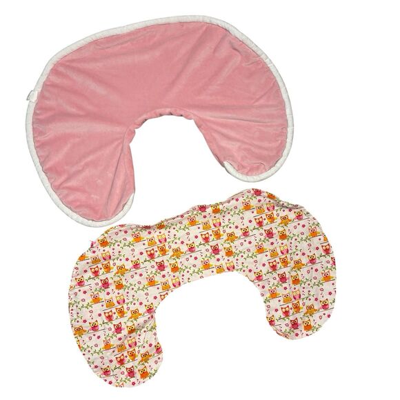 Boppy Other - 2 Boppy Nursing Pillow Covers ONLY Pink White Trim Fleece & Owl Cotton Handmade